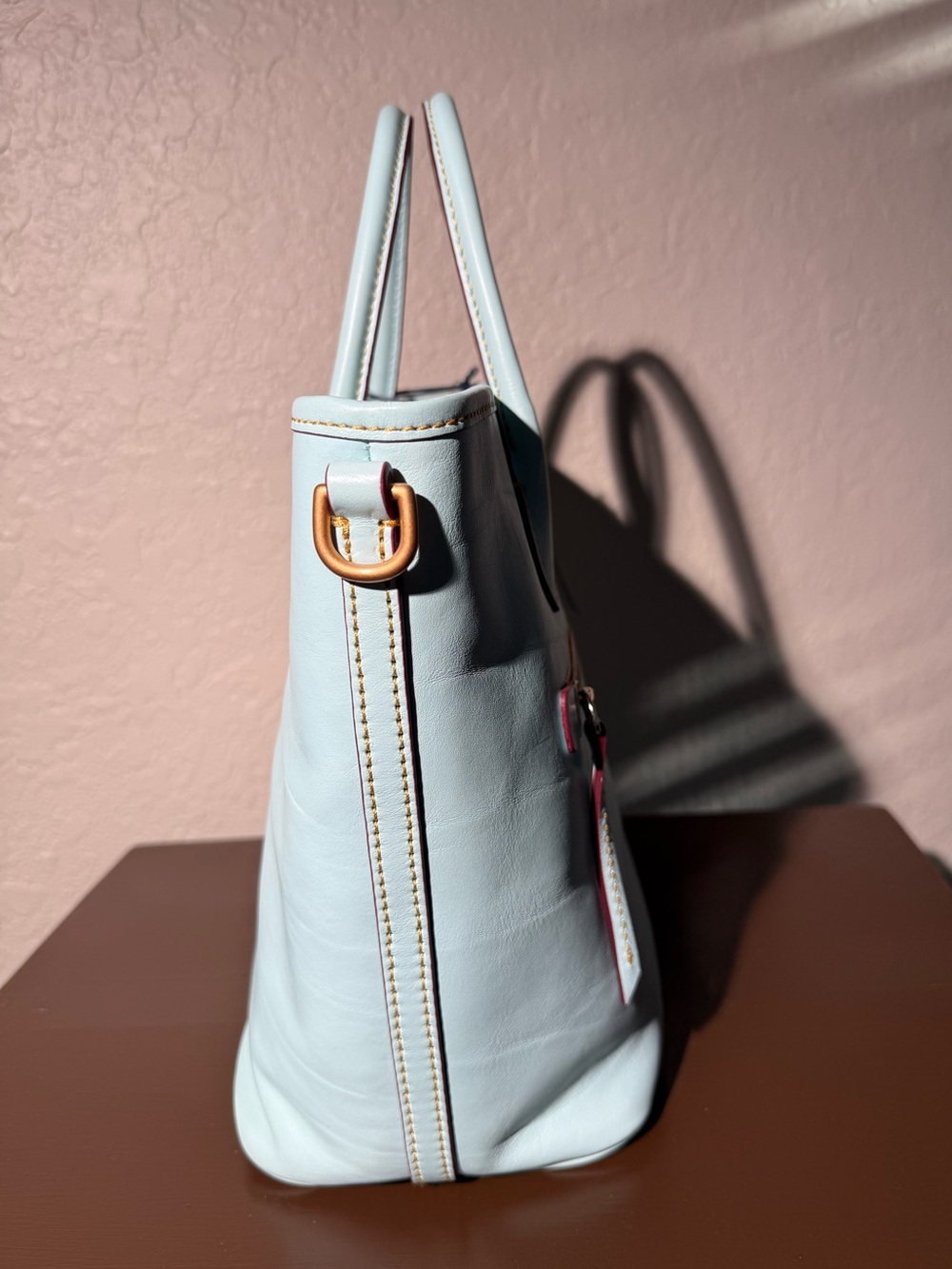 Dooney & Bourke Florentine Handle Tote – Pale Blue & Dark Red ($498) - Picture 8 of 16